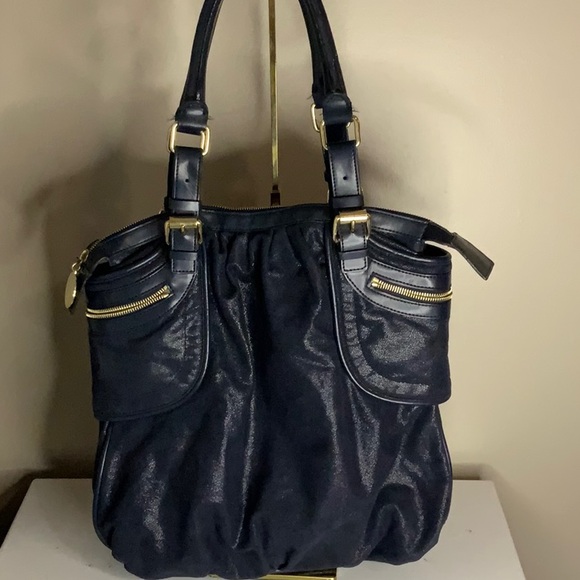 Stella McCartney Faux Suede Large Shoulder Bag in Dark Navy Blue (14" x 15") - Picture 6 of 11